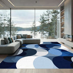 Modern Deep Blue Geometric Circles Rug