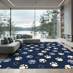 Dark Blue Paw Print Rounds Rug