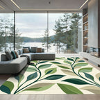 Green Leafy Swirl Branches Rug