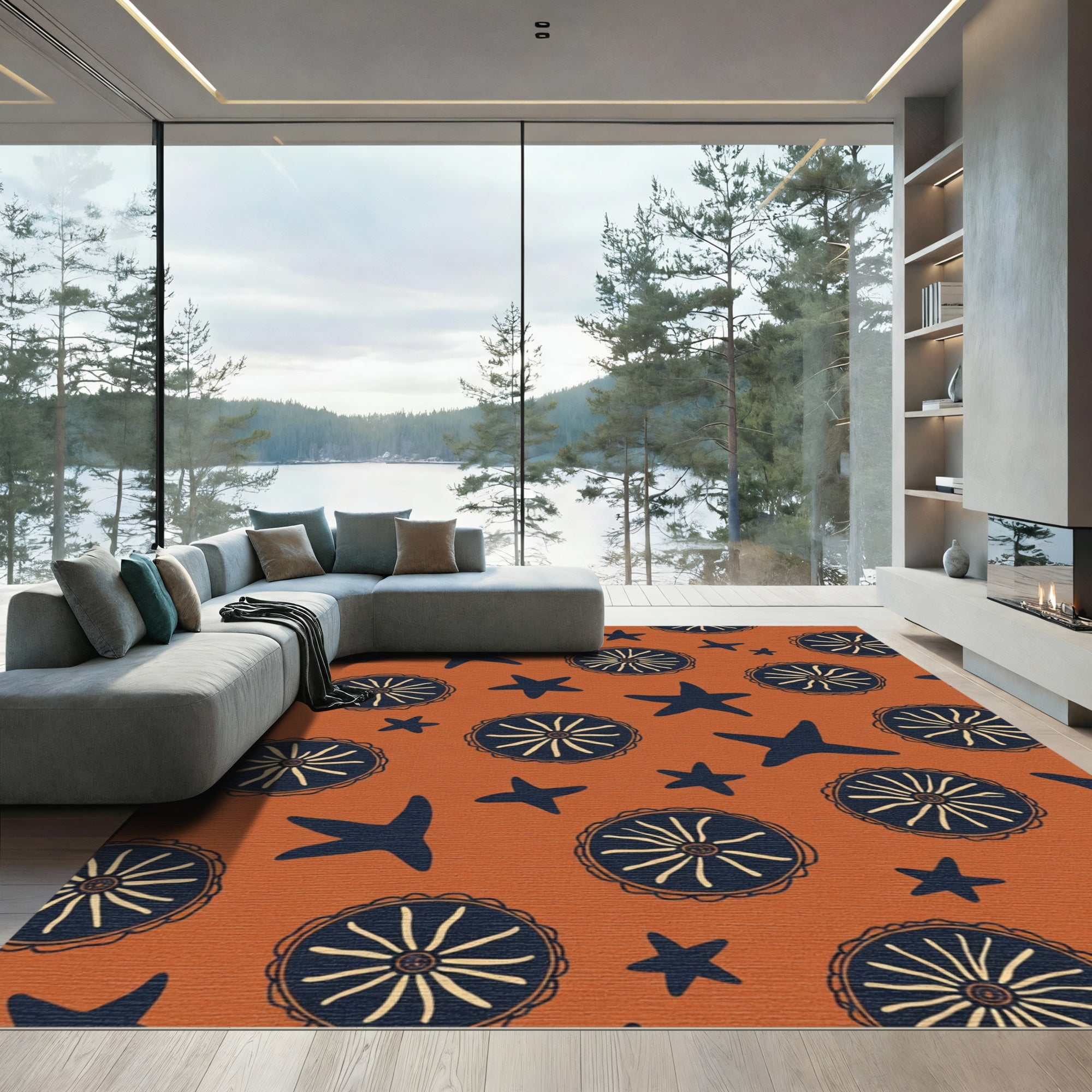 Terracotta Starburst Folk Art Tiles Rug