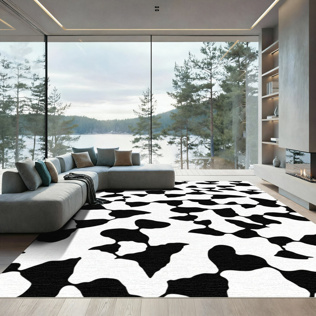 Black White Abstract Ink Blots Rug