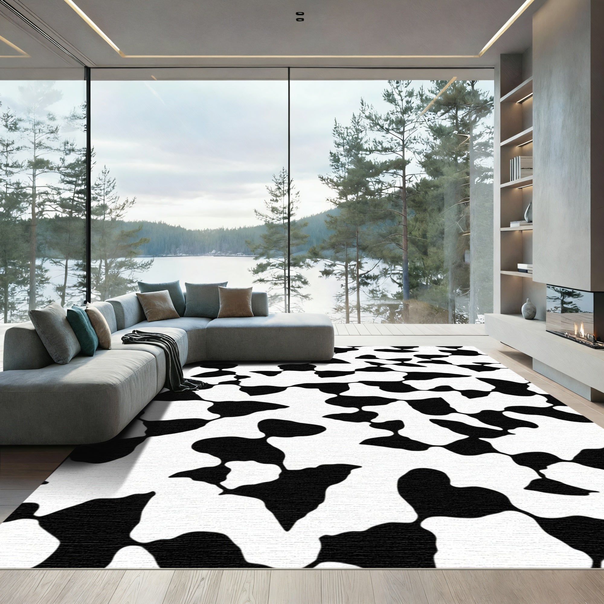 Black White Abstract Ink Blots Rug