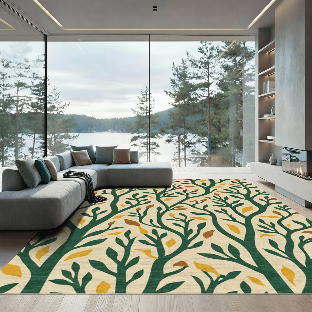 Emerald Branches With Ochre Leaves Rug