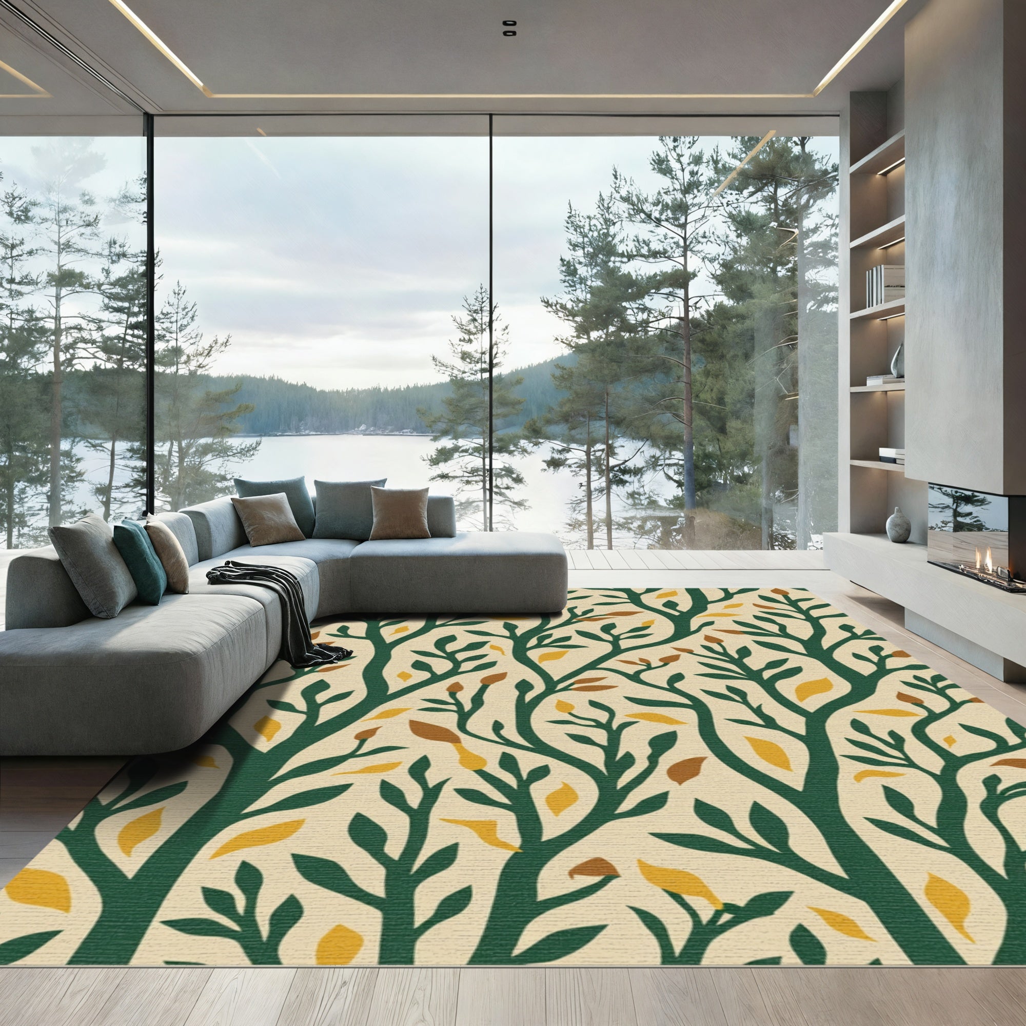 Emerald Branches With Ochre Leaves Rug