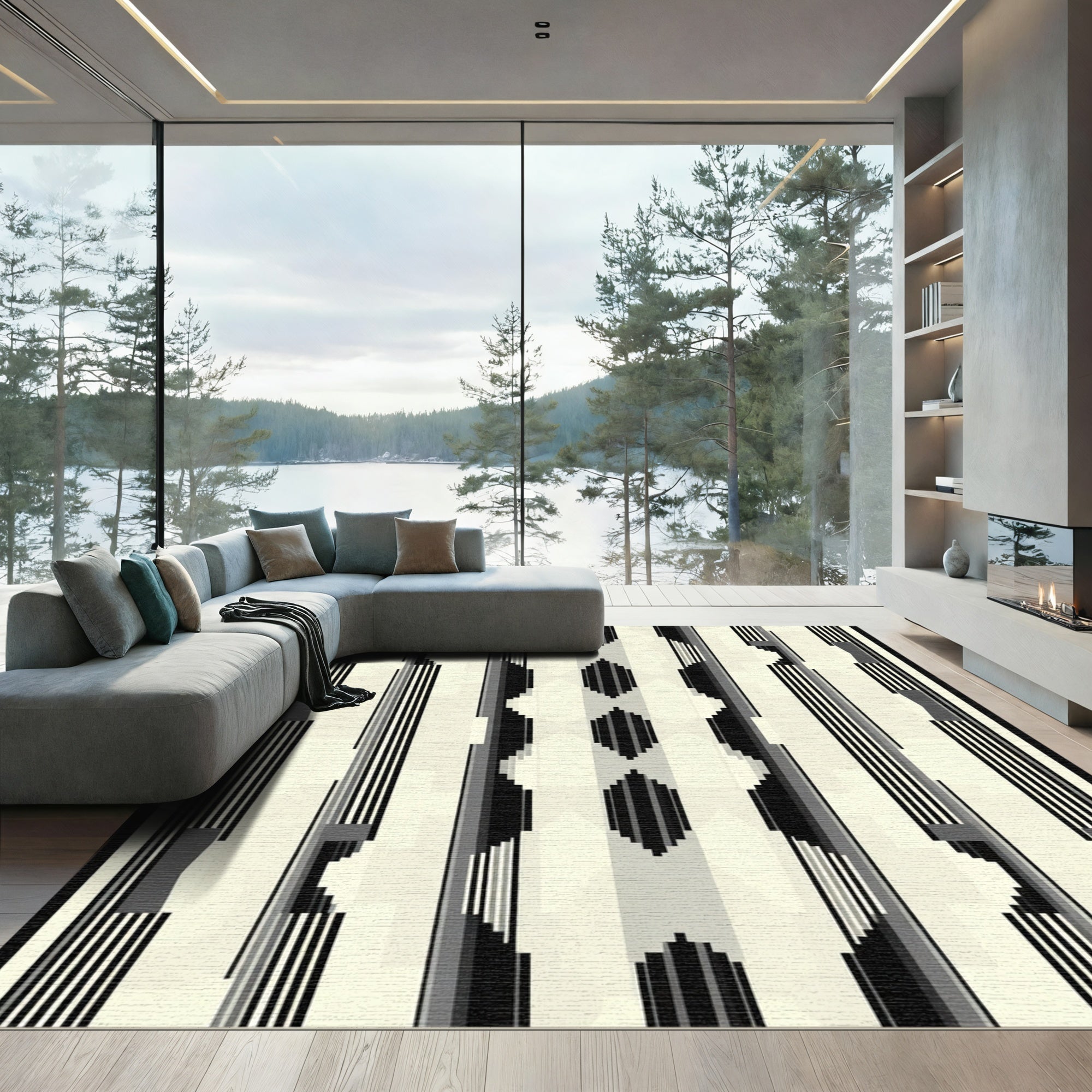 Monochromatic Abstract Geometric Stripe Rug