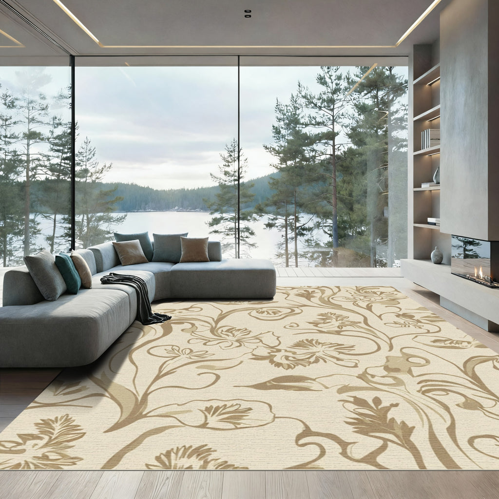 Tan Floral Vine Abstract Rug