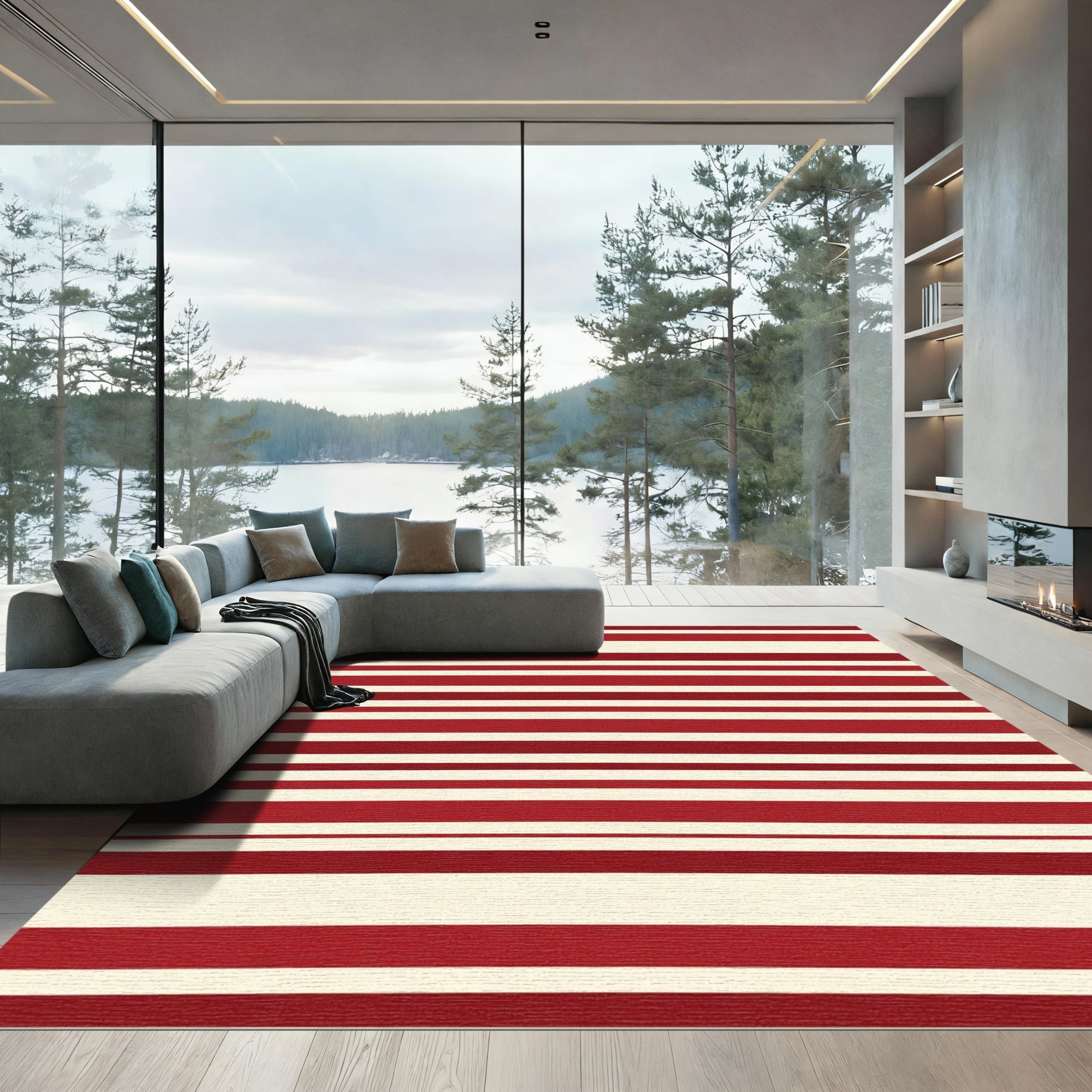 Classic Red Cream Stripe Rug