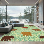 Whimsical Brown Bears Mint Swirl Rug