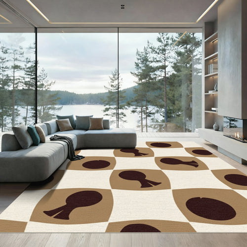 Brown and Cream Checkered Silhouette Rug