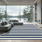 Classic Navy Ivory Horizontal Stripes Rug