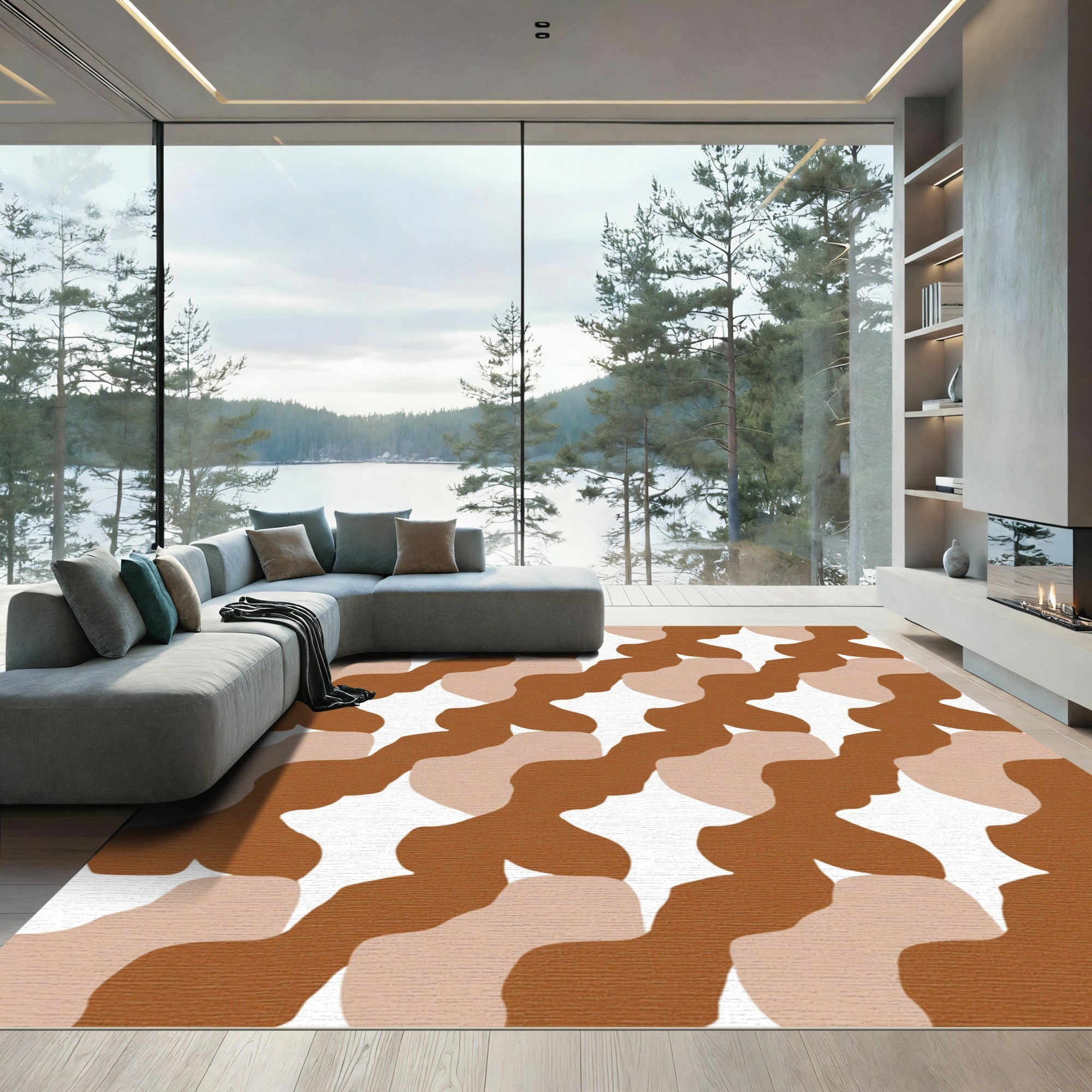 Terracotta Abstract Organic Flow Rug