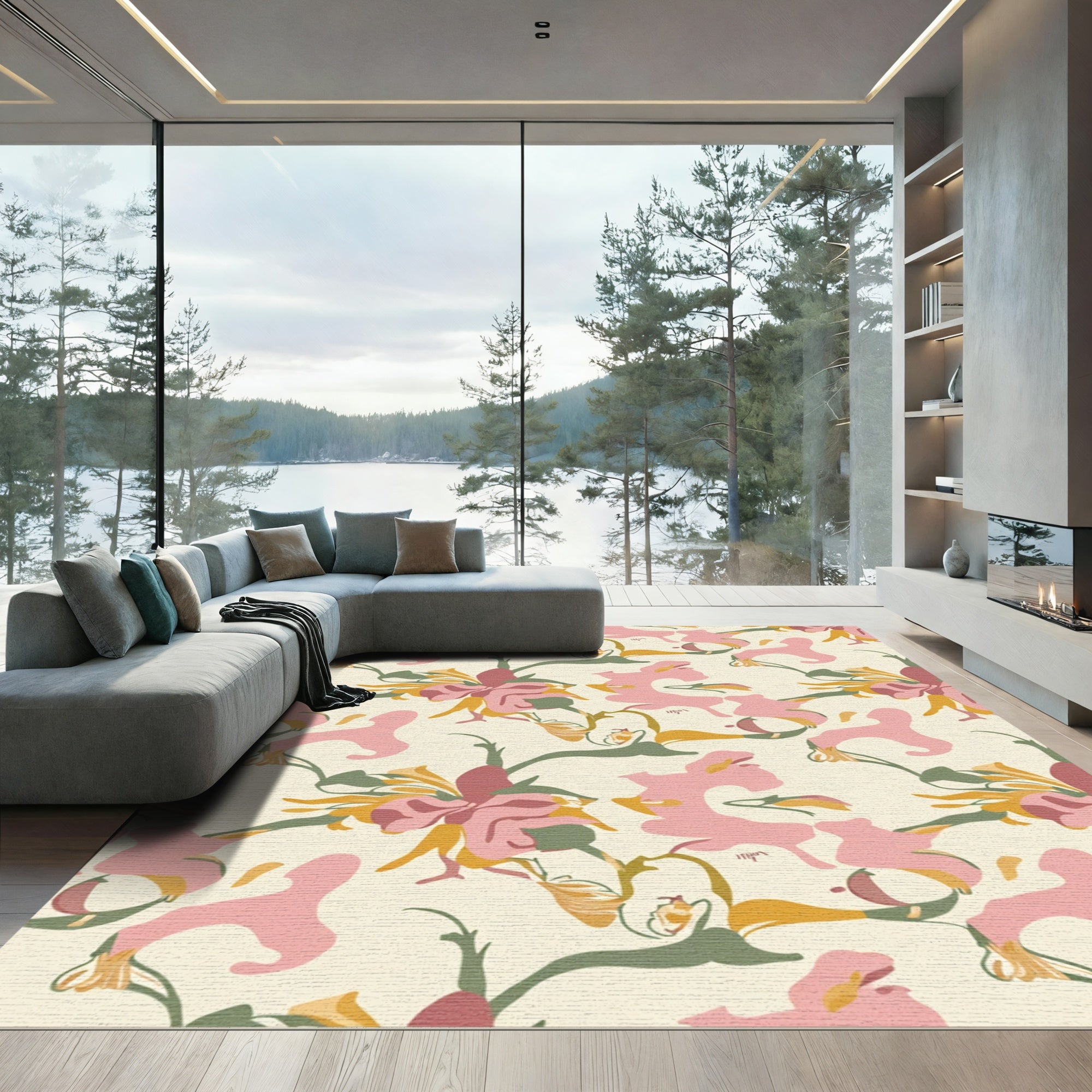 Pink Abstract Floral Arrangement Rug