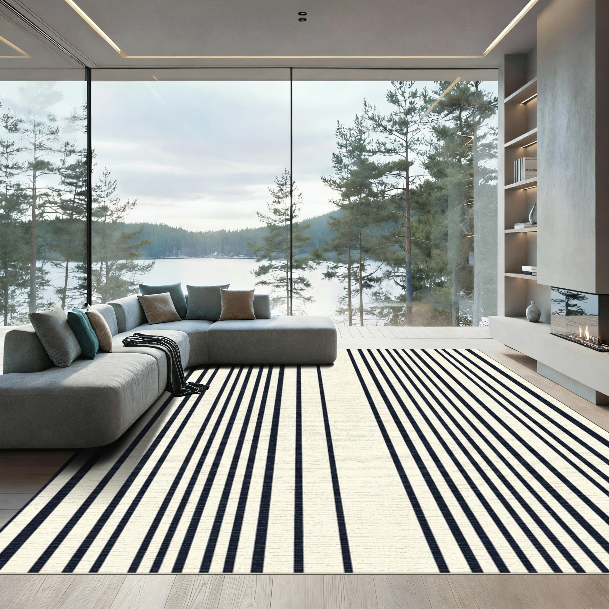 Minimalist Ivory Vertical Stripe Rug