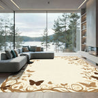 Brown Butterfly and Leaf Border Rug