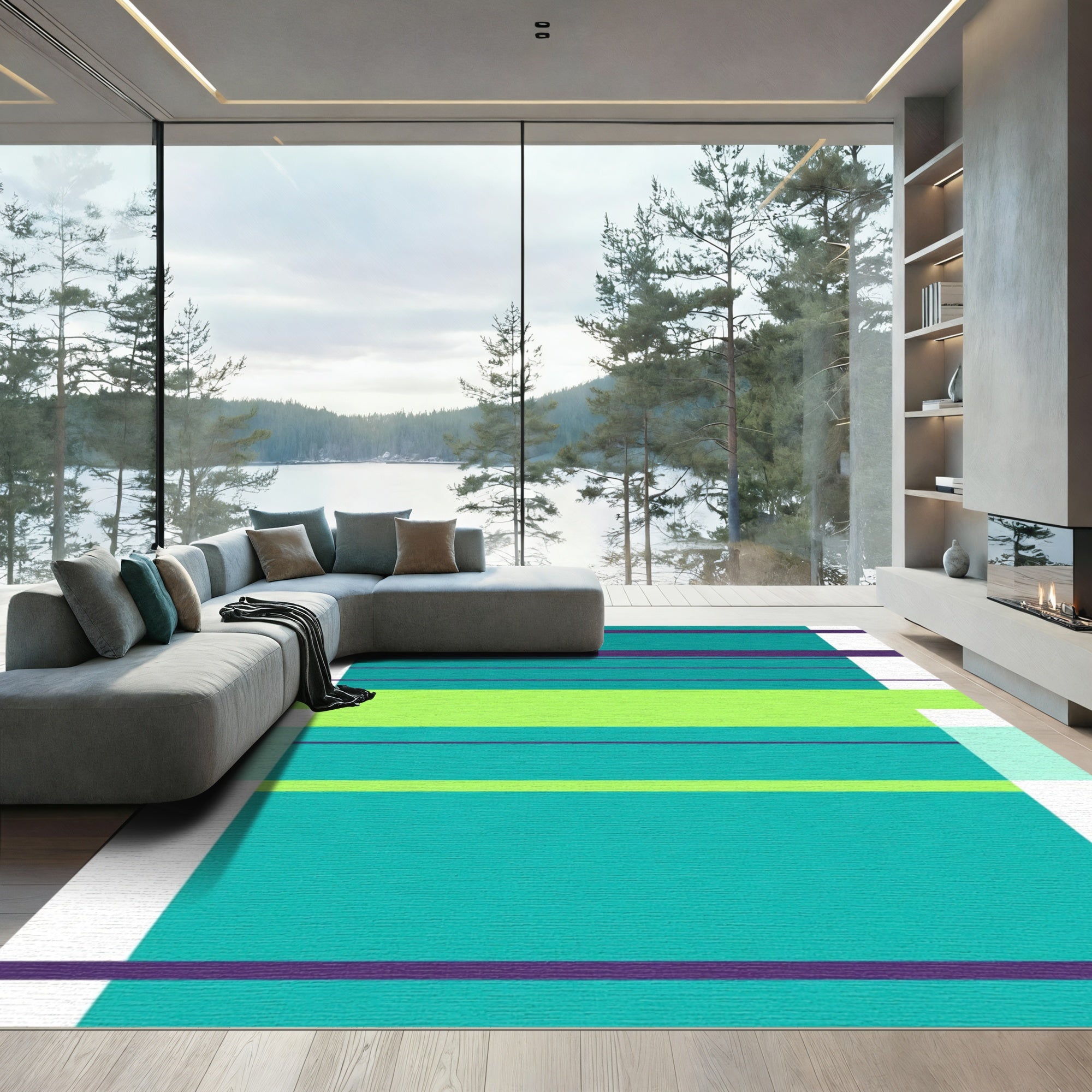 Bold Teal Purple Lime Geometric Bands Rug