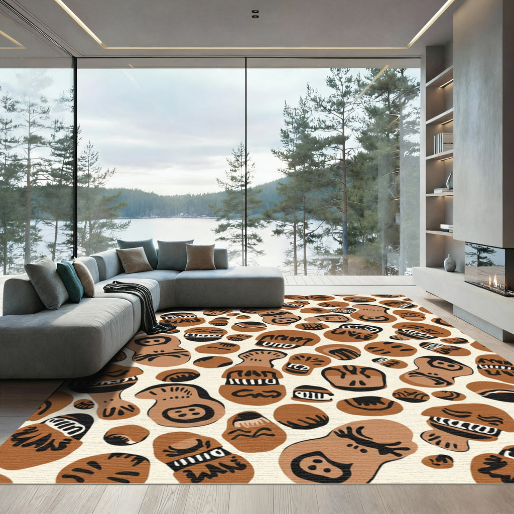 Brown Tribal Face Round Rug