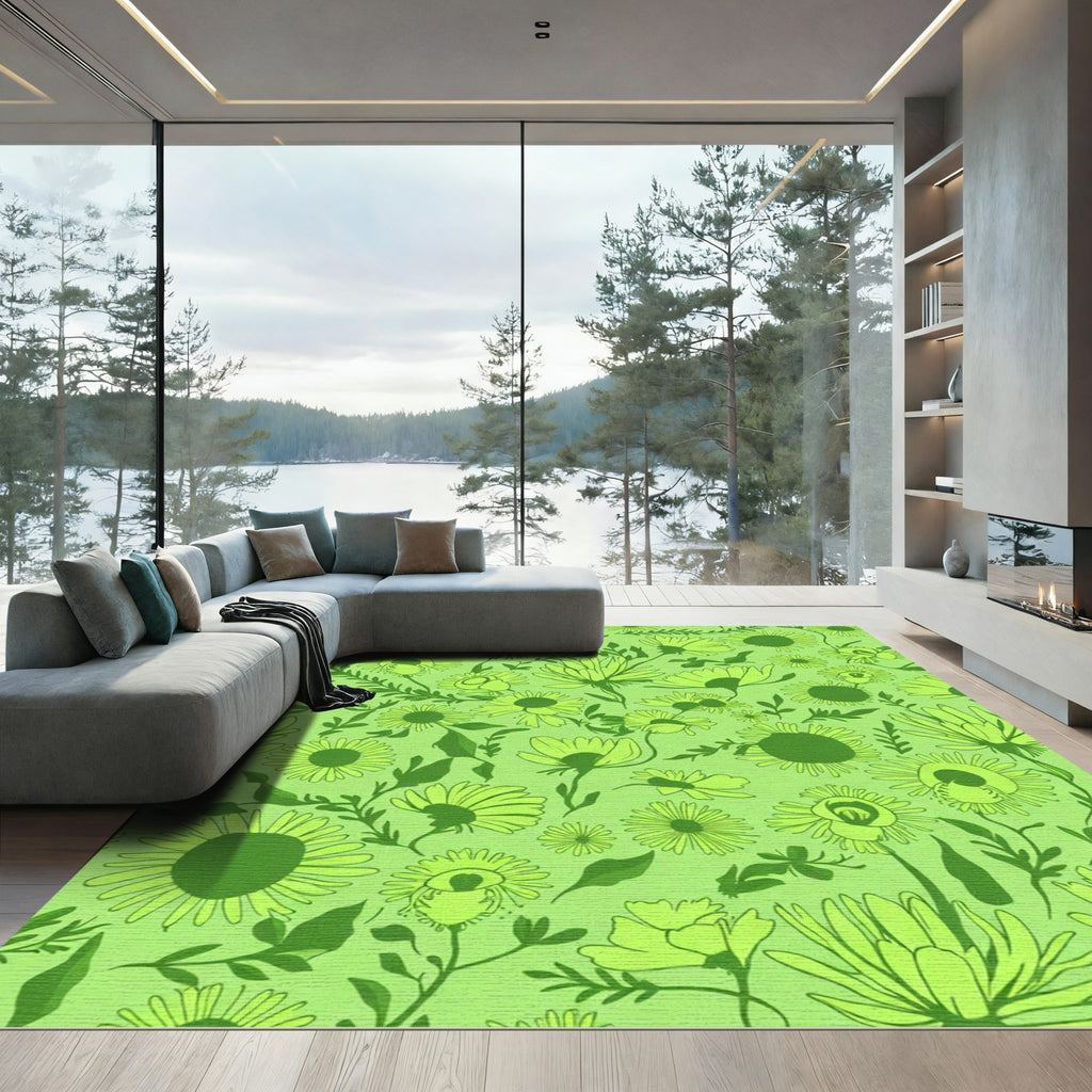 Lime Green Floral Cluster Rug