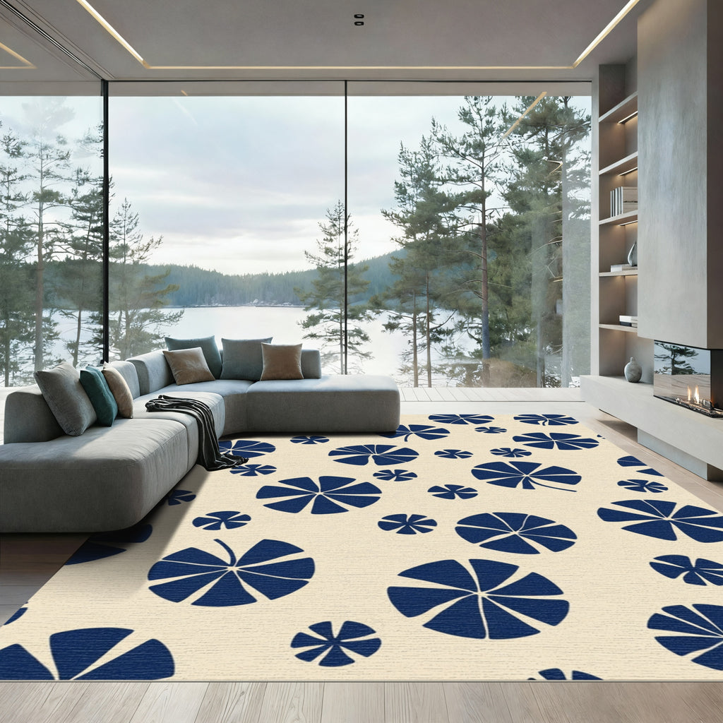 Navy Blue Petal Scatter Rug