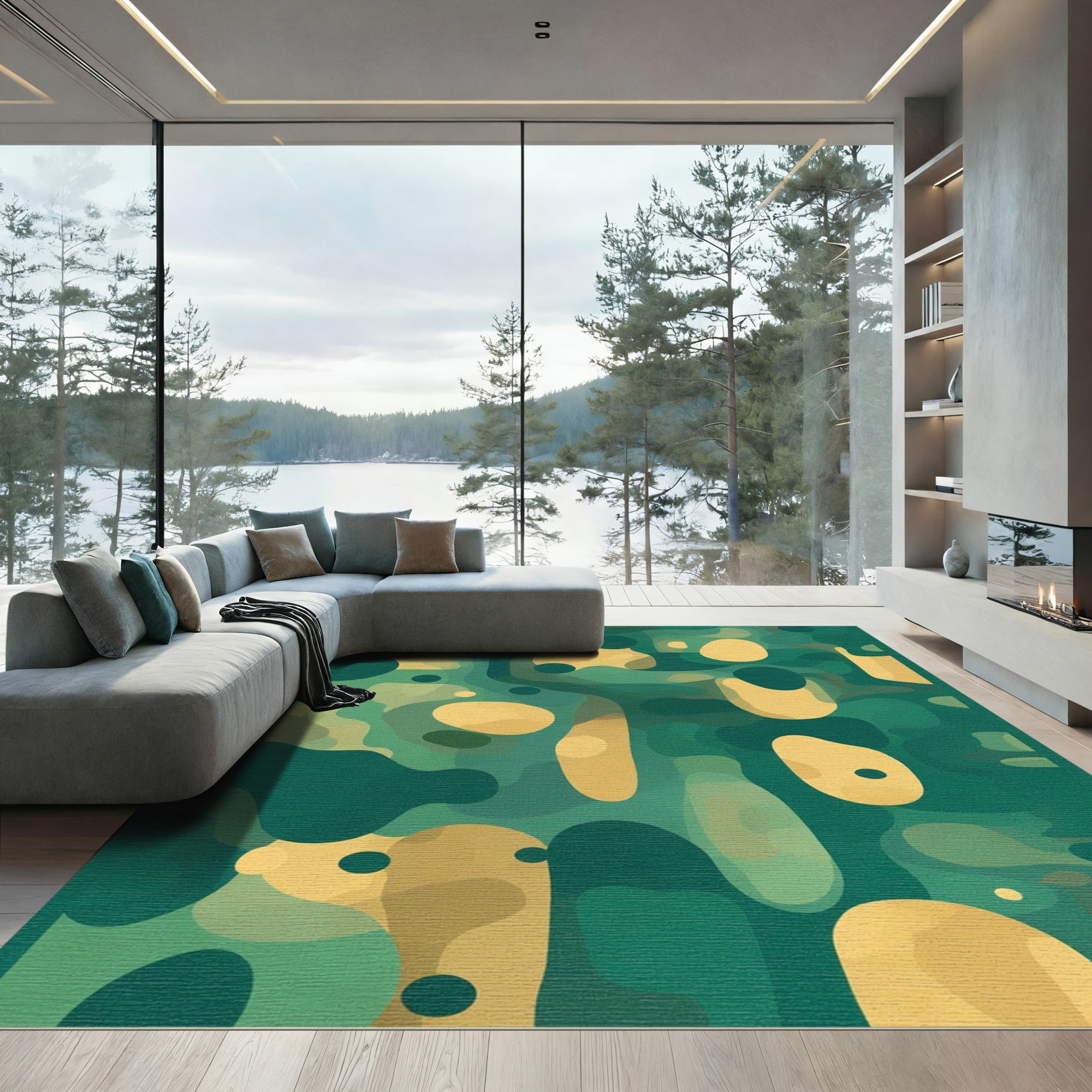 Deep Emerald Abstract Organic Shapes Rug