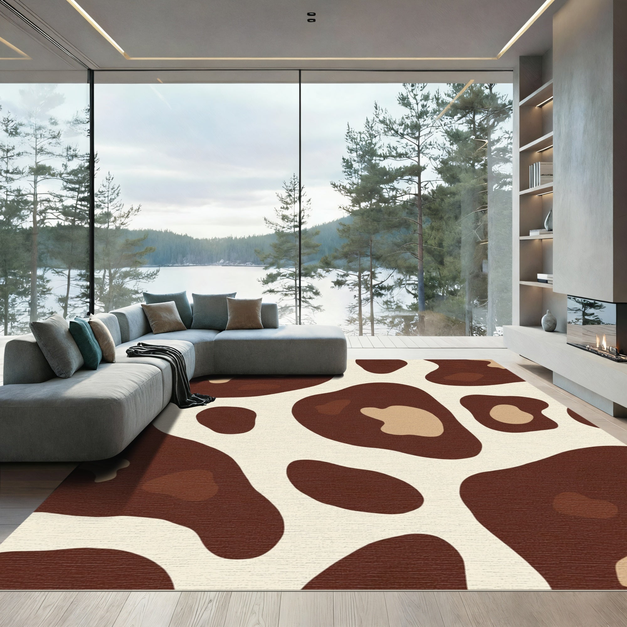 Brown Beige Abstract Spots Rug
