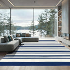 Navy Blue Cream Horizontal Striped Rug