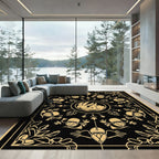 Golden Rabbit Floral Art Deco Rug