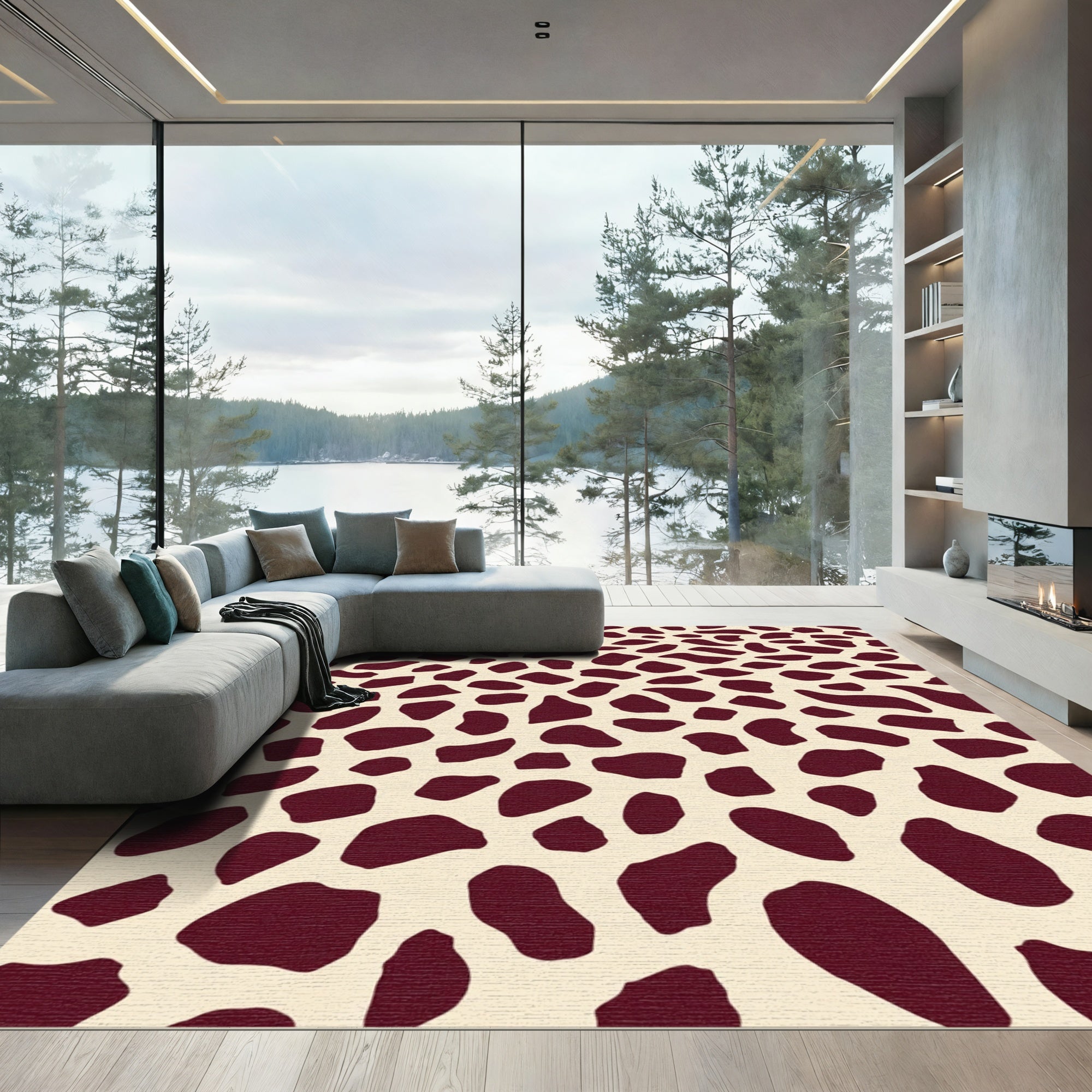 Deep Burgundy Abstract Spots Rug