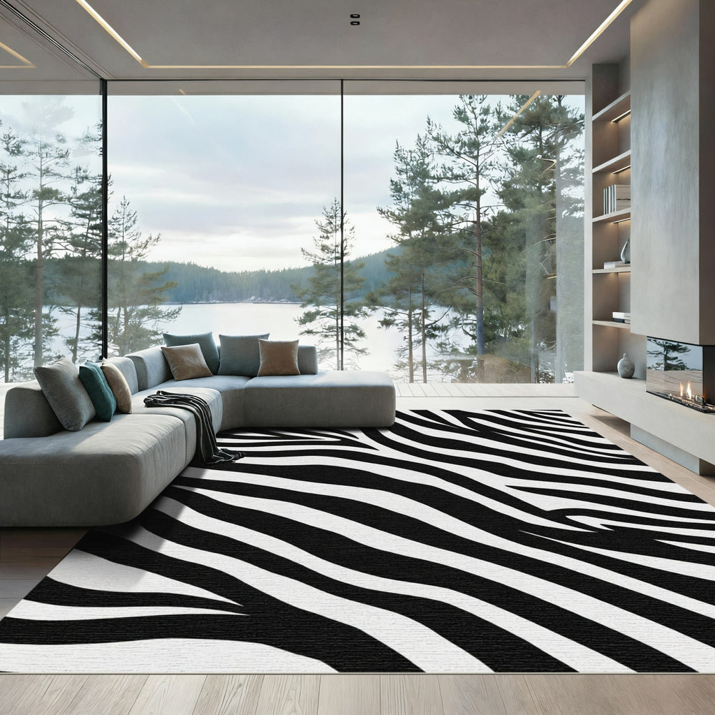 Graphic Black White Animal Tracks Rug