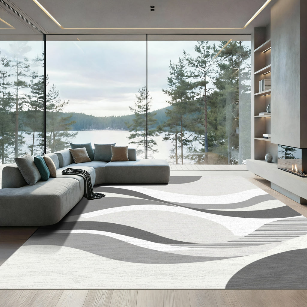 Monochromatic Abstract Wave Stripes Rug