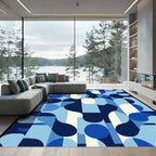 Mid Century Modern Blue Geometric Shapes Rug