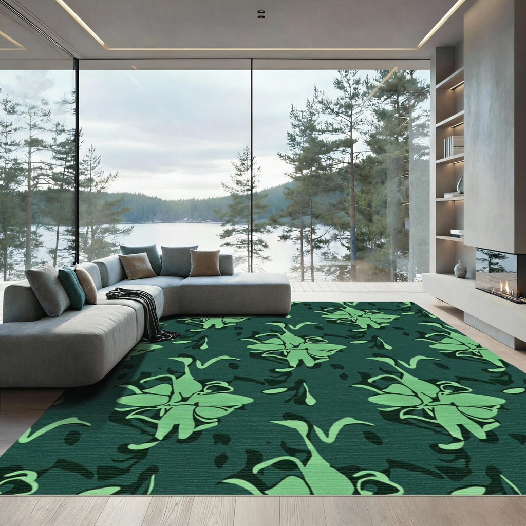 Peacock Green Abstract Floral Harmony Rug
