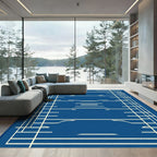 Blue White Geometric Linear Construction Rug