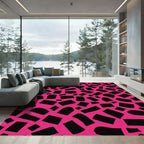 Hot Pink Black Jagged Rectangles Rug