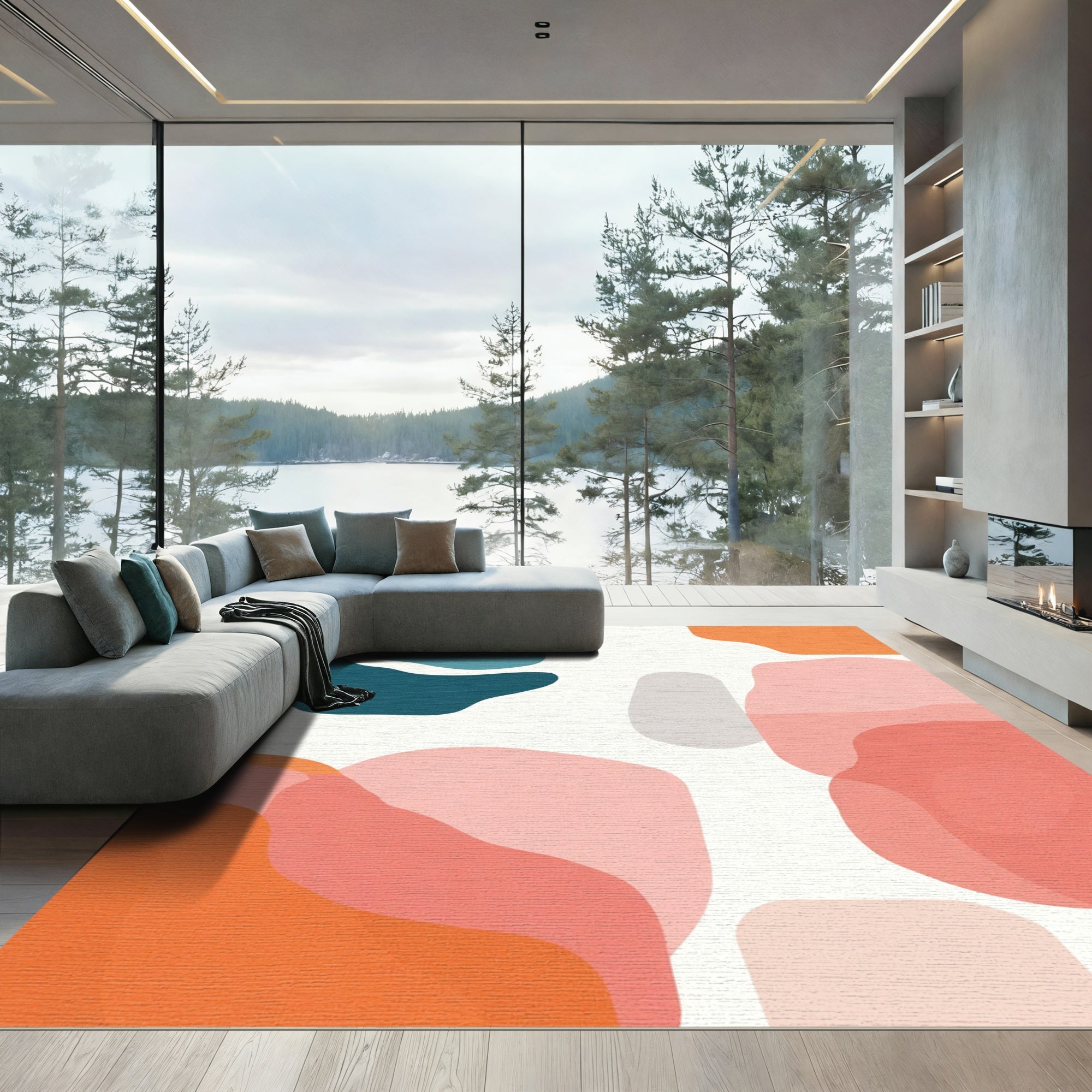 Abstract Organic Blobs Peach Teal Rug