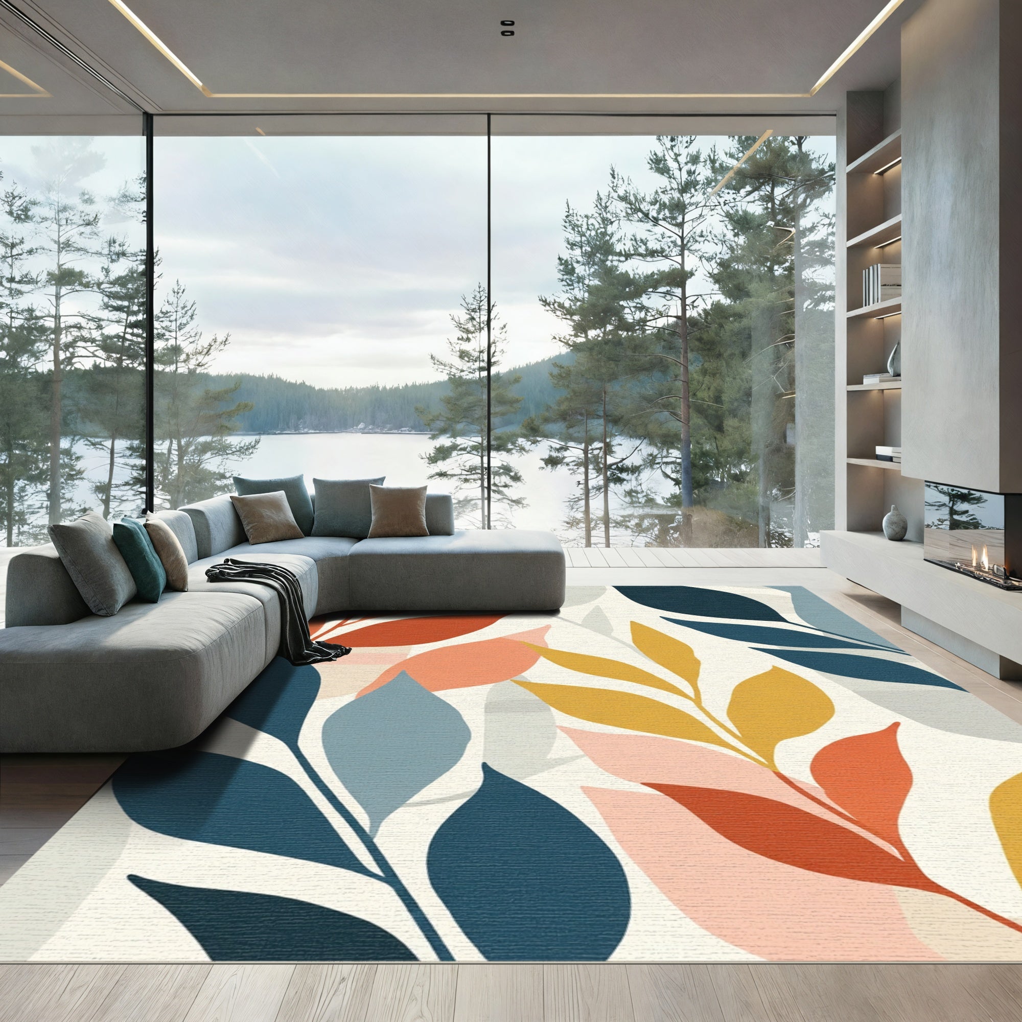 Mid Century Modern Leaf Cluster Rug