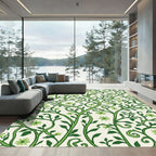 Verdant Green Floral Vine Swirl Rug