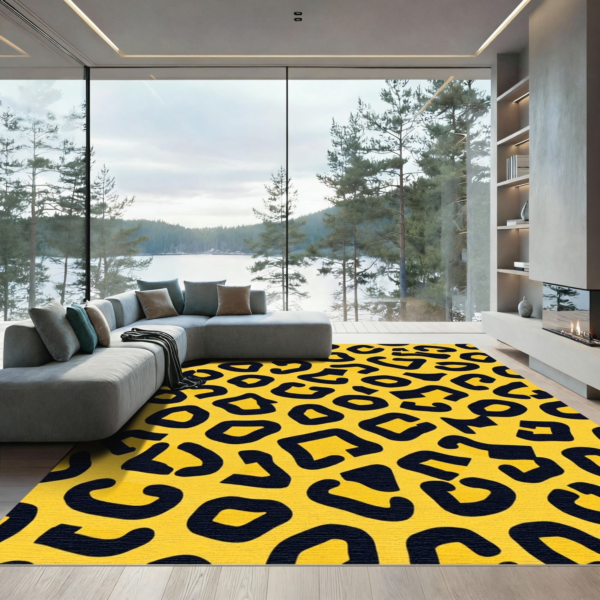 Bold Yellow Black Leopard Spots Rug