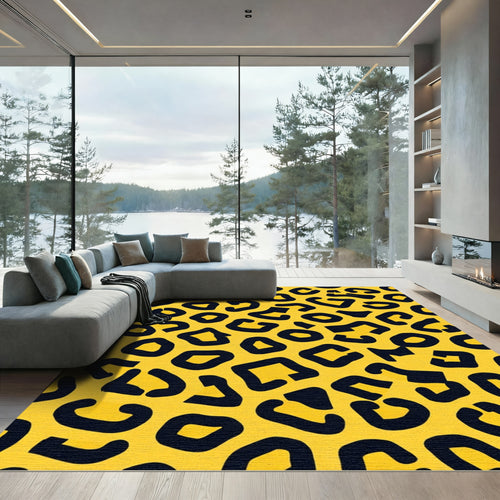 Bold Yellow Black Leopard Spots Rug