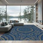 Deep Blue Golden Mandala Rug