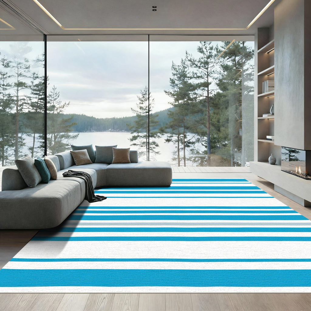 Aqua Blue White Stripe Rug