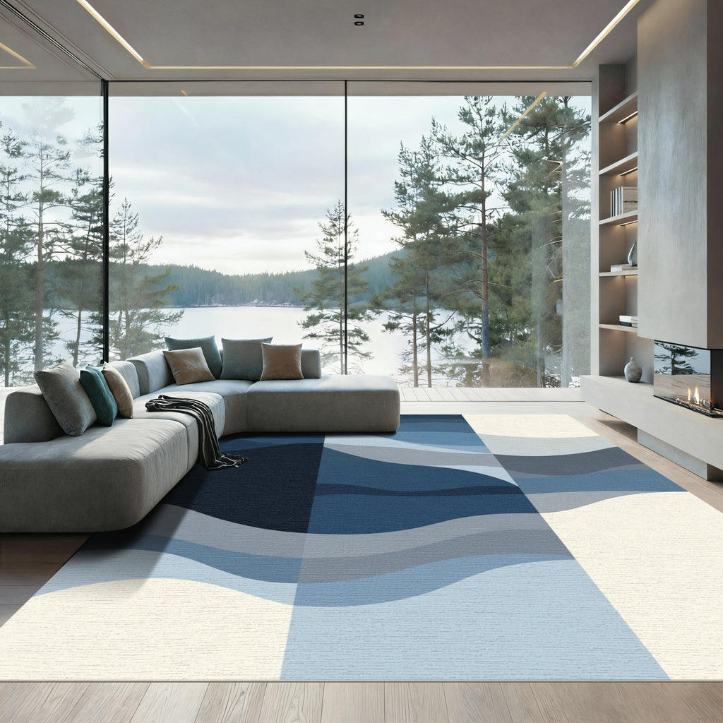 Deep Blue Gradation Wave Art Rug
