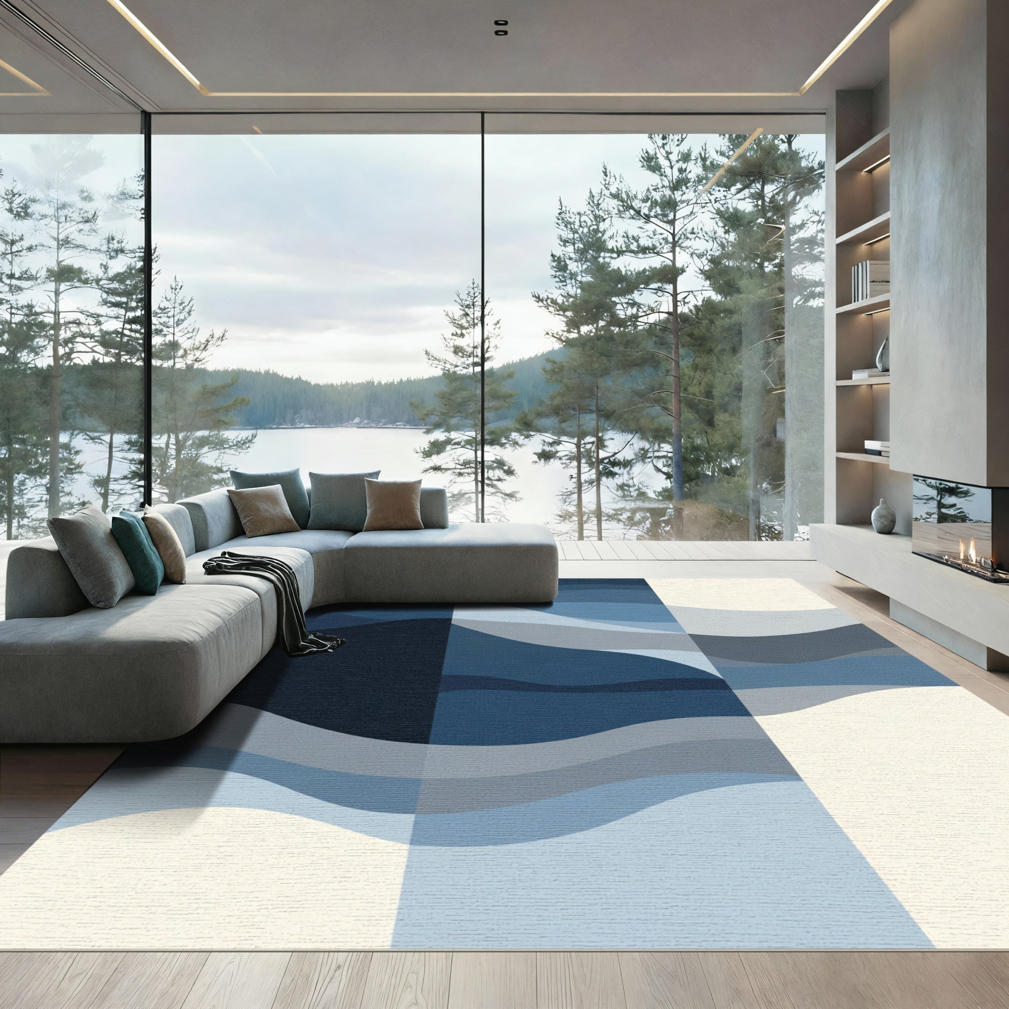 Deep Blue Gradation Wave Art Rug