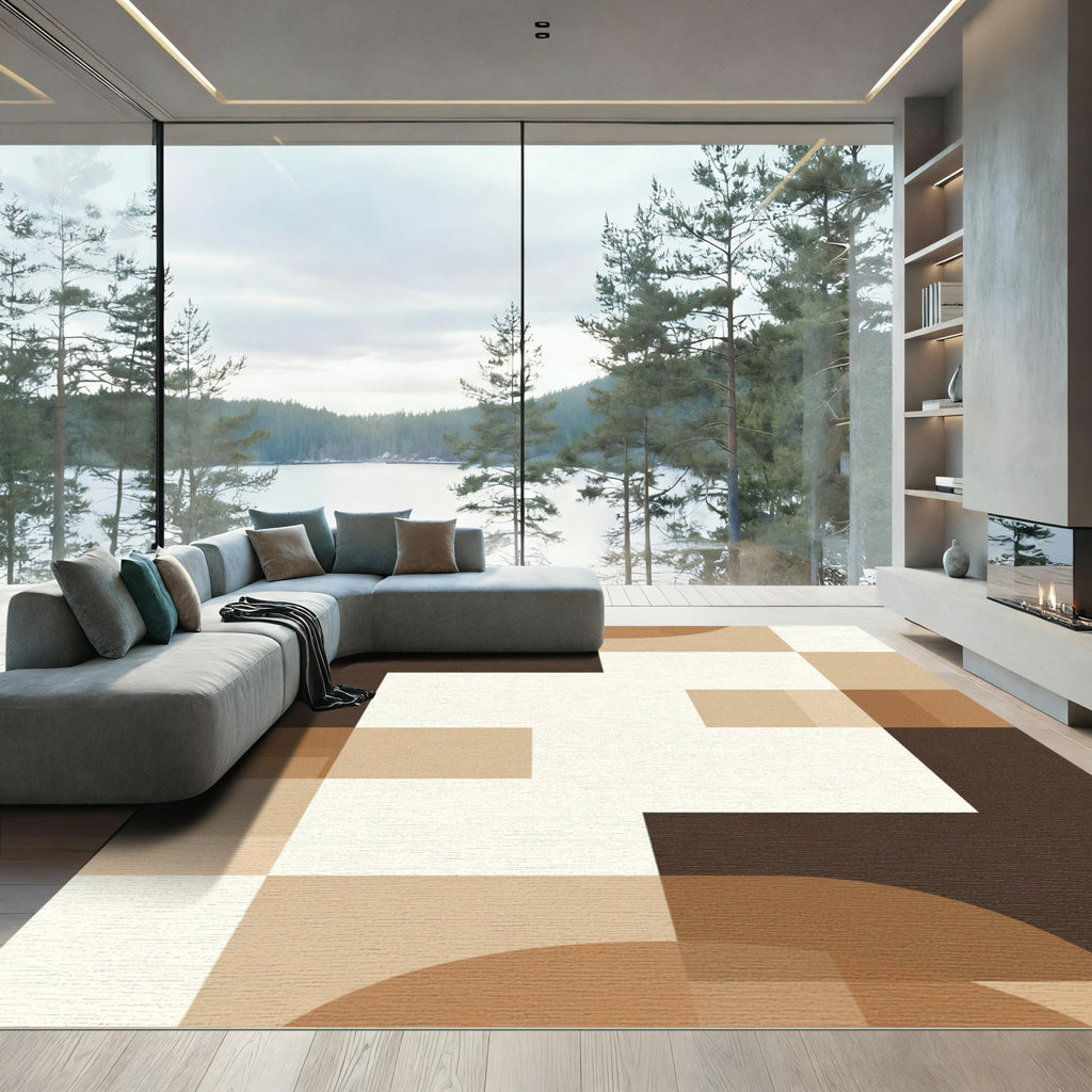 Earthy Tones Geometric Blocks and Curves Rug