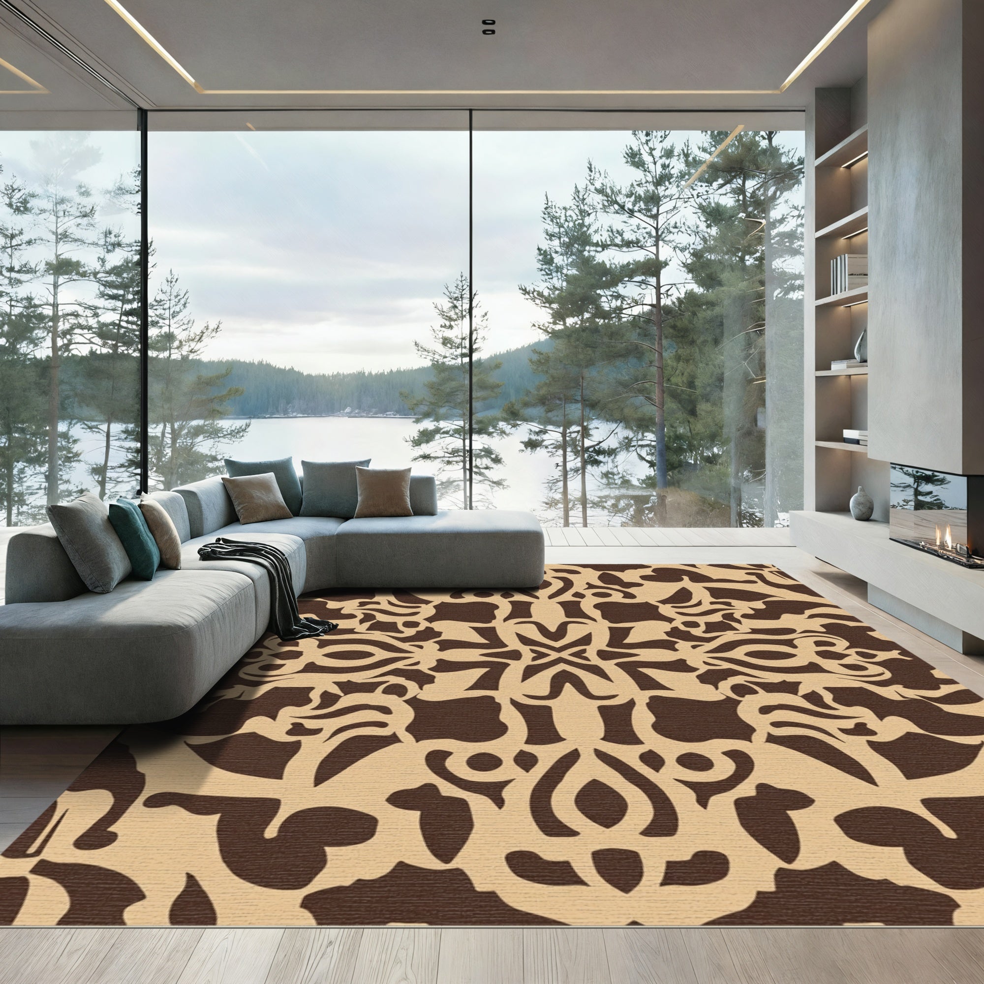 Brown Beige Abstract Ornate Medallion Rug