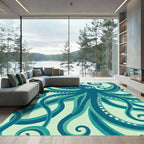 Teal Octopus Swirls Sea Creature Rug