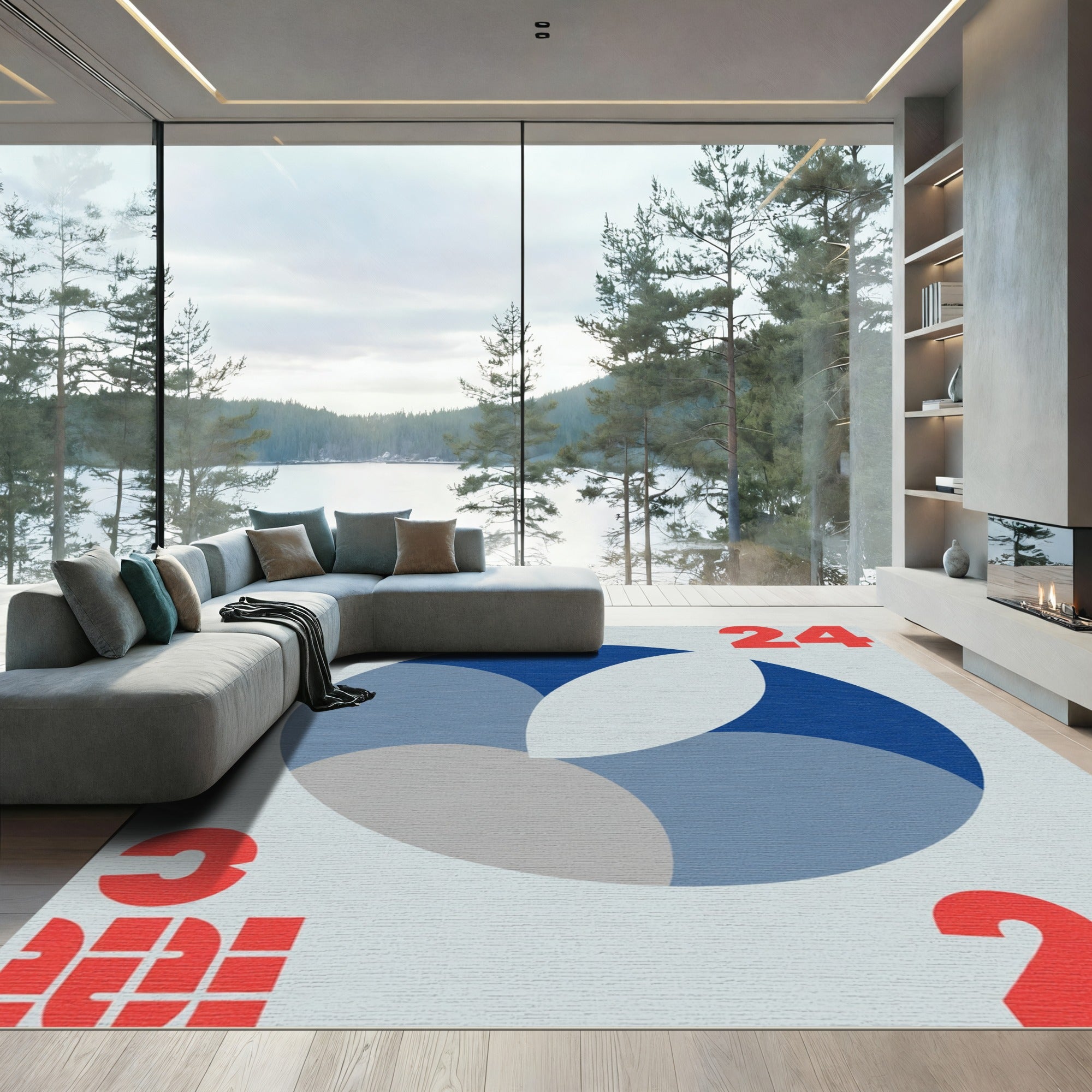 Modern Blue Gray Abstract Circle Rug