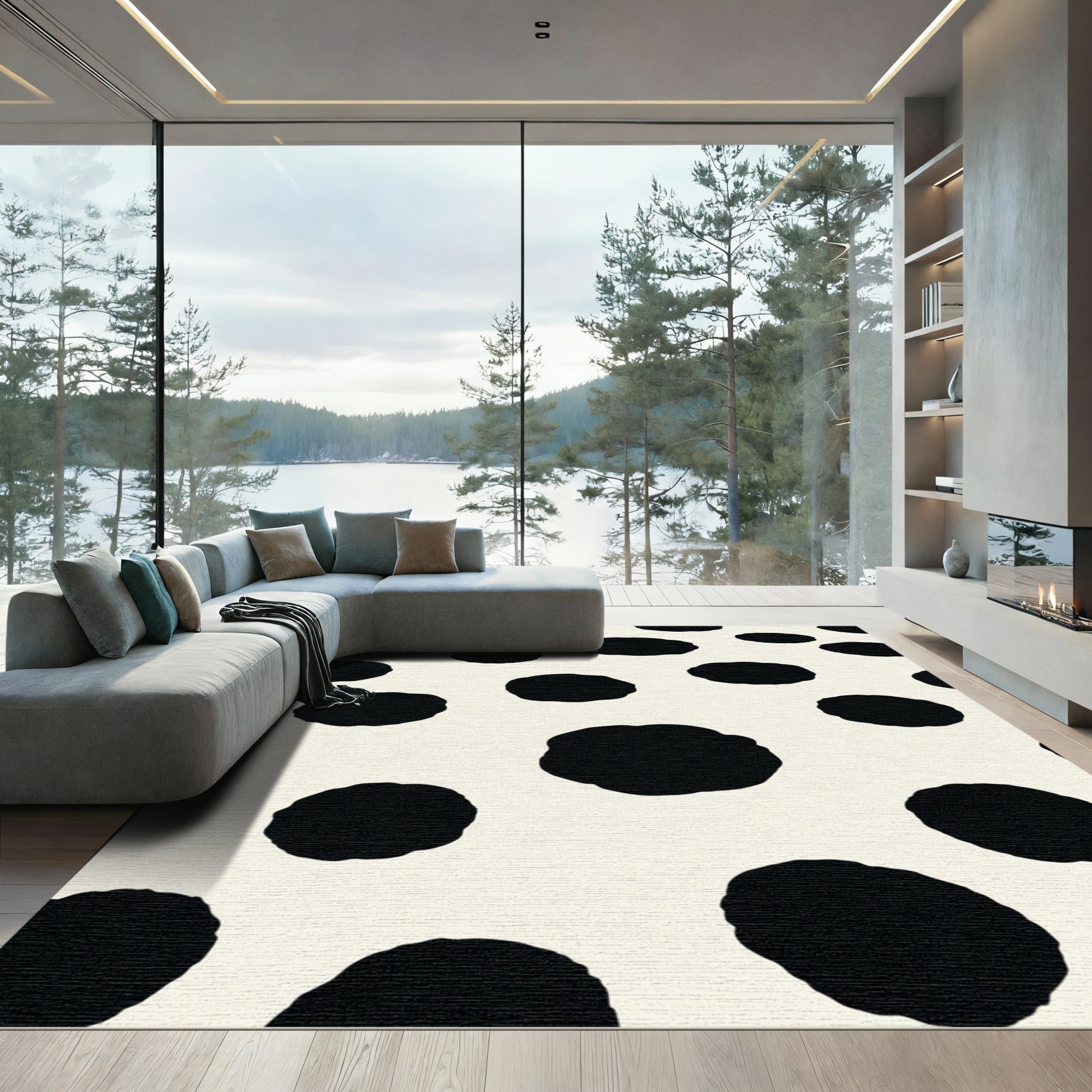Cream And Black Spotty Circles Rug