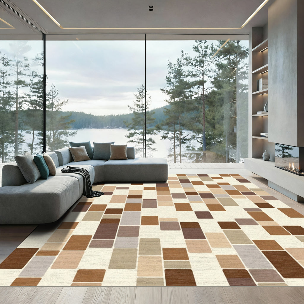 Earthy Tone Rounded Rectangle Mosaic Rug