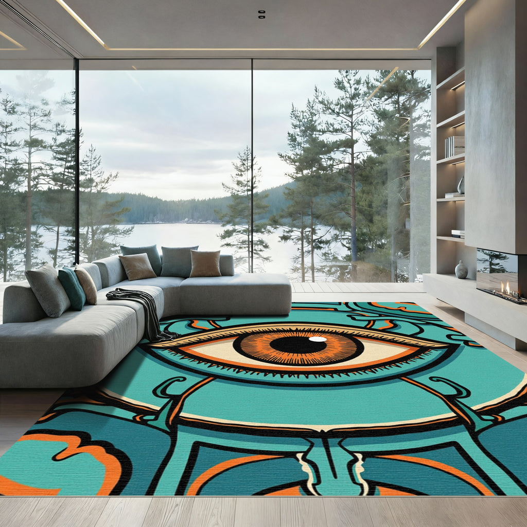 Turquoise Orange Eye Surround Art Rug