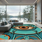 Turquoise Orange Eye Surround Art Rug